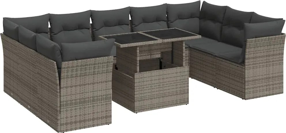 vidaXL 10 részes szürke polyrattan kerti ülőgarnitúra párnákkal