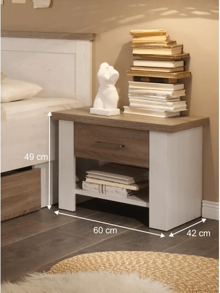 Hálószoba bútor készlet (ágy, 2 éjjeliszekrény, szekrény), pínia fehér/ tölgy sonoma trufla, LUMERA