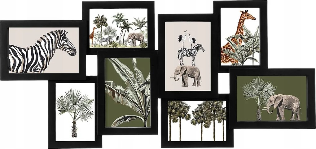 Nagy képkeret 8 képhez Fotógaléria fekete 65x32 cm