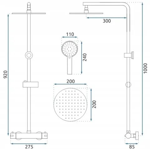 REA-P8413 - BLISS termosztátos zuhanyszett, szálcsiszolt arany