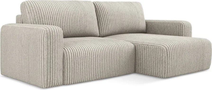 Bézs kordbársony kinyitható-tárolóhelyes sarokkanapé (jobb oldali-heverő résszel) Kona – Makamii