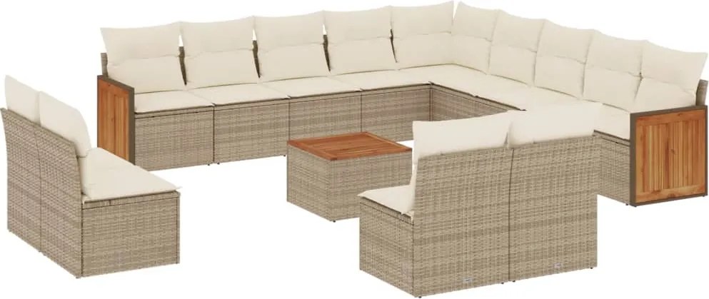vidaXL 14 részes bézs polyrattan kerti ülőgarnitúra párnával