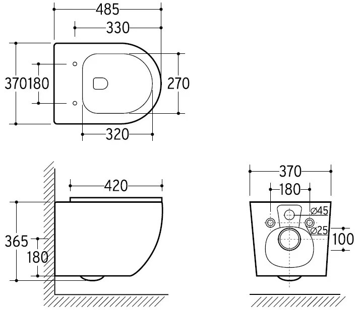 Eros ES BELLA SLIM - fali WC - WC ülőkével - TORNADO öblítés - perem nélküli - 49 cm