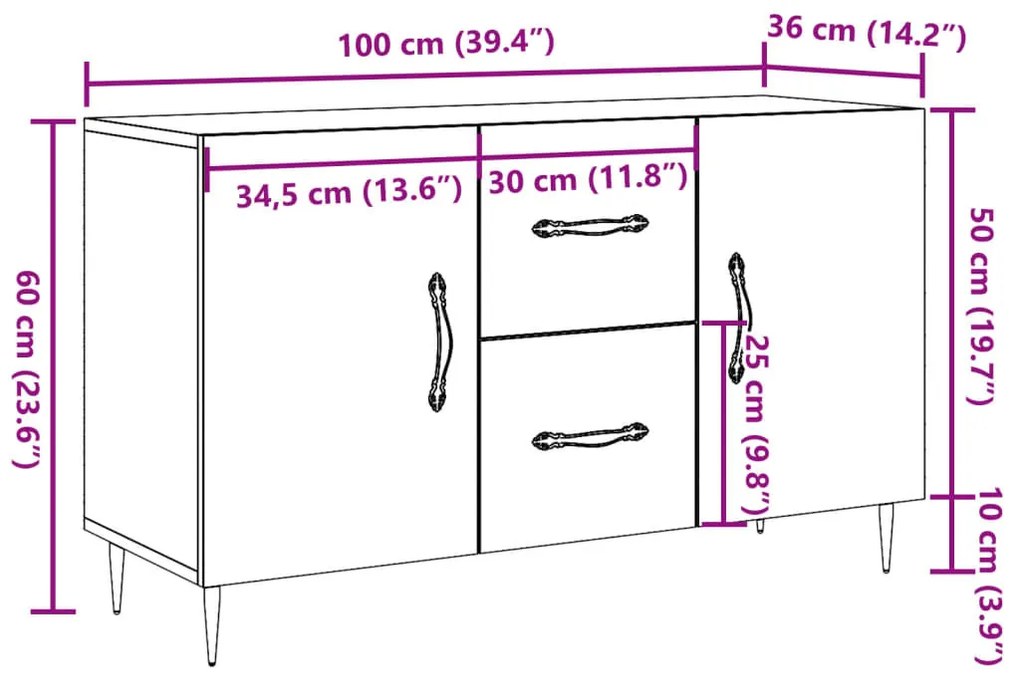 antik fa színű szerelt fa tálalószekrény 100 x 36 x 60 cm