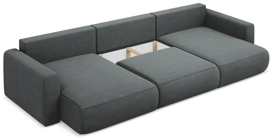 Sötétszürke kinyitható-tárolóhelyes (U alakú) sarokkanapé Kapua – Makamii