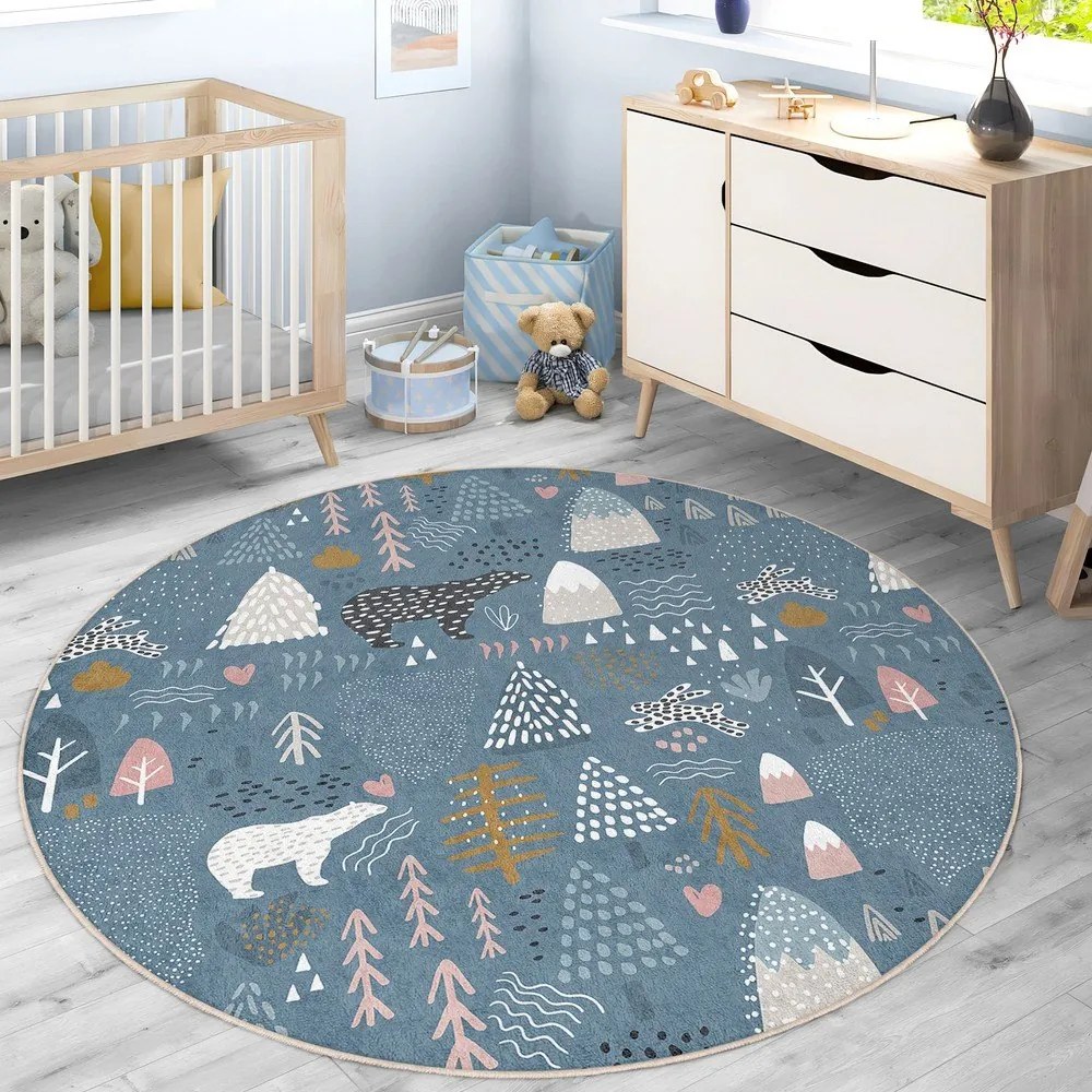 Kék mosható gyerek szőnyeg ø120 cm Forest Land – Mila Home