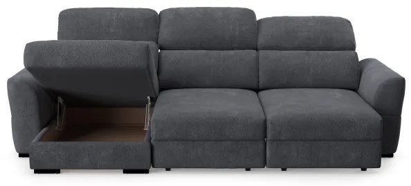 Univerzális, kihúzható háromüléses sarokkanapé tárolóval TRENTO antracit