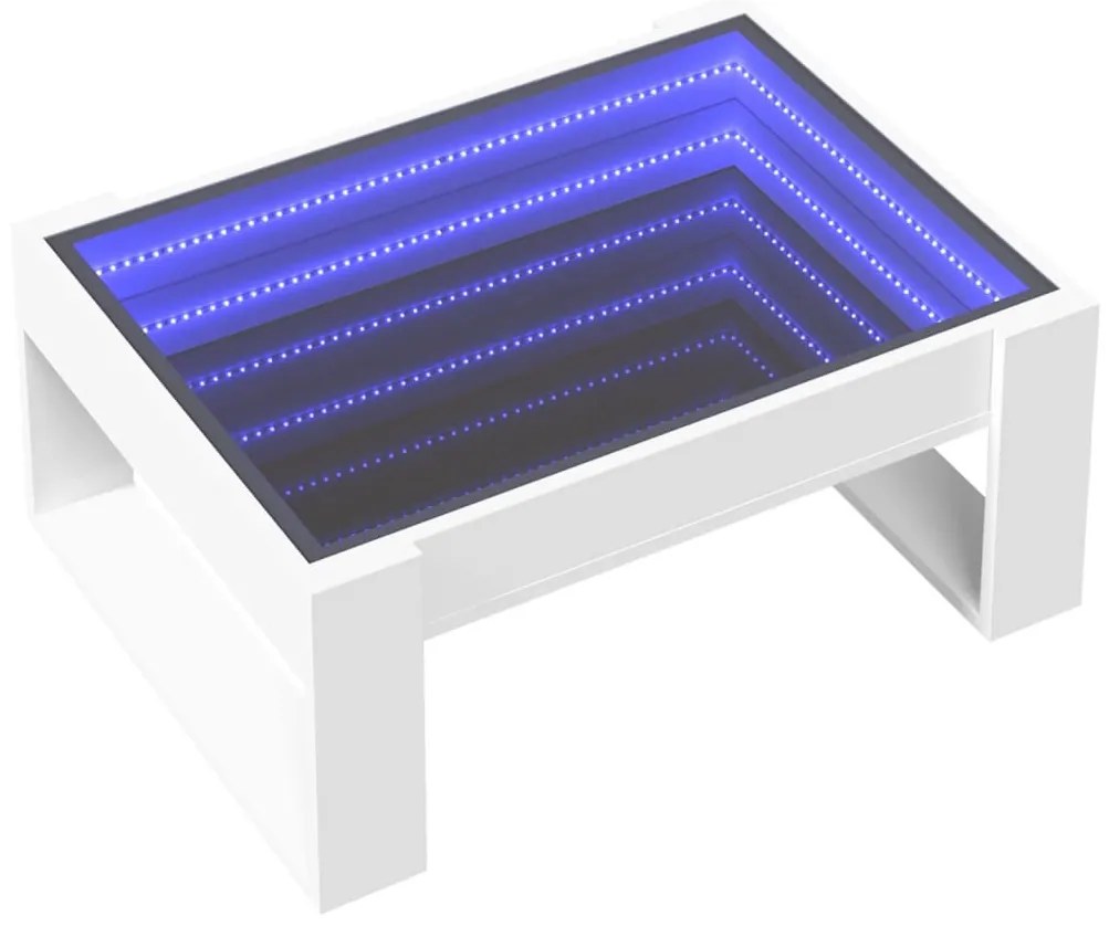 fehér végtelen hatású LED-es dohányzóasztal 70 x 53 x 30 cm