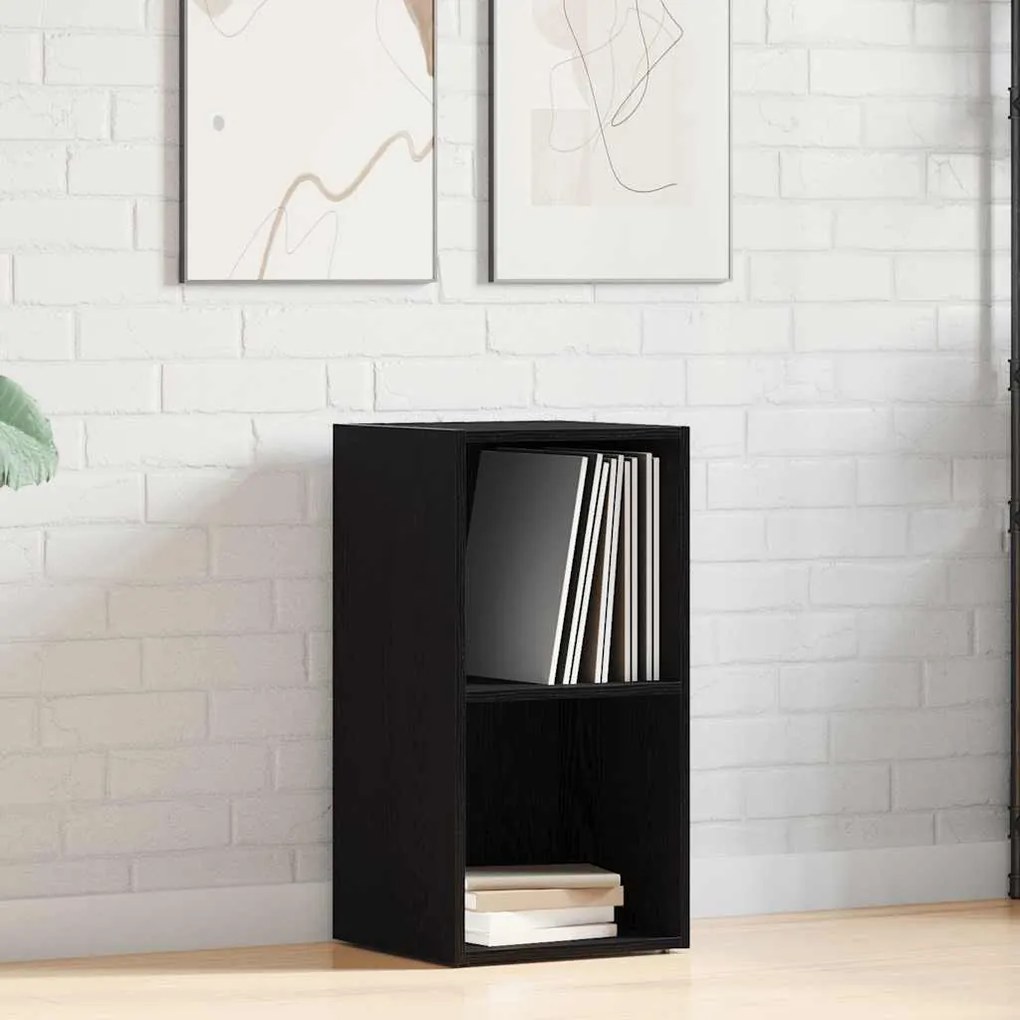 fekete tölgy szerelt fa LP tárolódoboz 71x34x36 cm