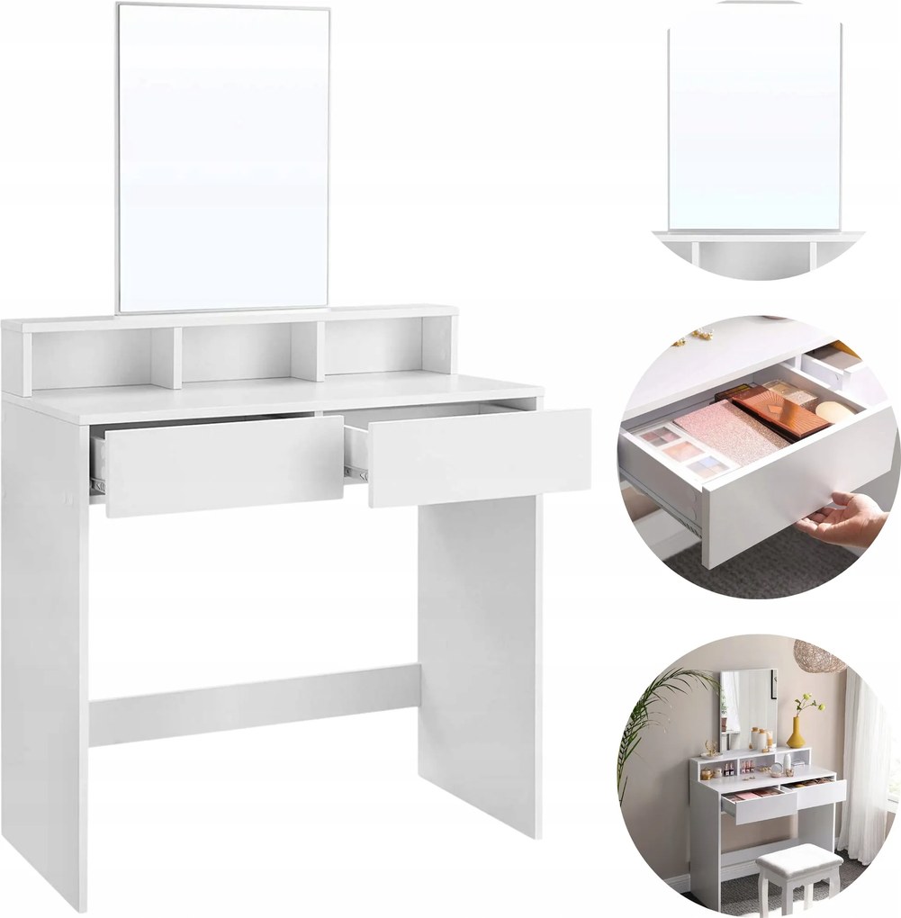 fésülködőasztal nagy tükörrel Neki 3 polc 2 Fiók stílusos sok hely