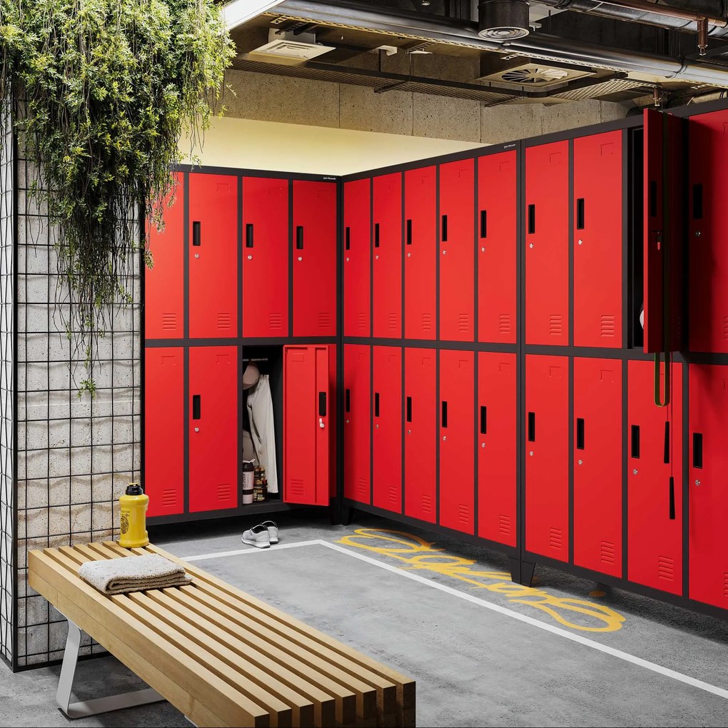 10 rekeszes öltözőszekrény lábakon BARTEK, 1360 x 1720 x 450 mm, antracit-piros