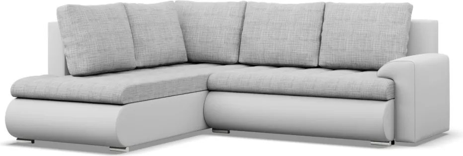 Tokio sarokkanapé, L alakú háttámlával, 2 ágyneműtartóval, fonott + műbőr, baloldali, szürke - fehér