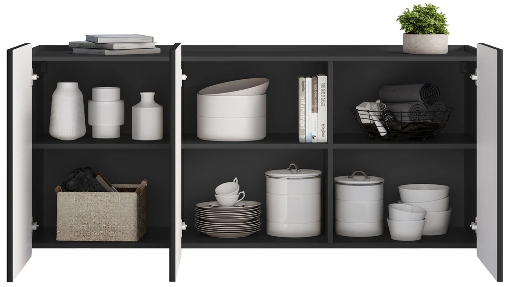 Malmi függesztett komód 150 cm háromajtós - matt fekete / arany