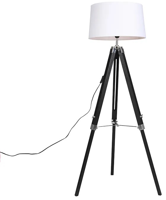 Állólámpa háromlábú fekete, fehér vászon árnyékolóval 45 cm