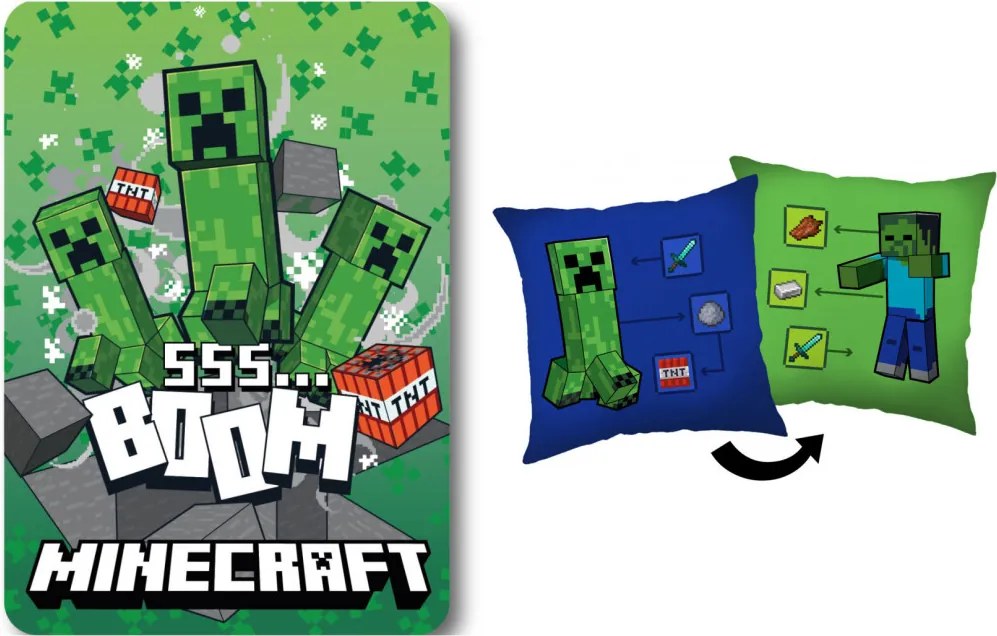 Minecraft Boom Creeper polár takaró és párna szett, 2 részes