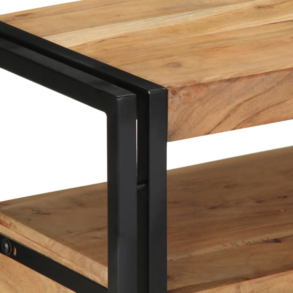 Konsole Asztal Fekete 90x33x75 cm Tömör Akácfa és Fém