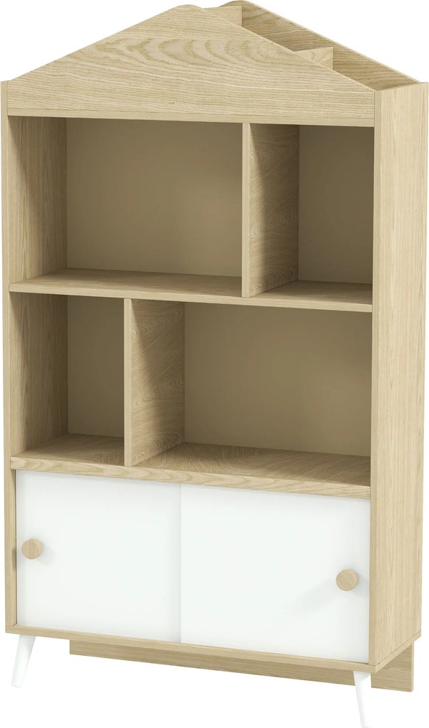 AIYAPLAY Fa Gyerek Könyvespolc 4 Rekesszel Gyerek Könyvtár Nyitott Polcokkal és Szekrénnyel Gyerek Szobába Játszószobába 80x30x140,5 cm Fehér és Termé