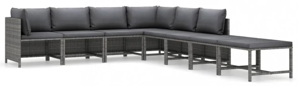 8 részes szürke polyrattan kerti bútorszett párnákkal