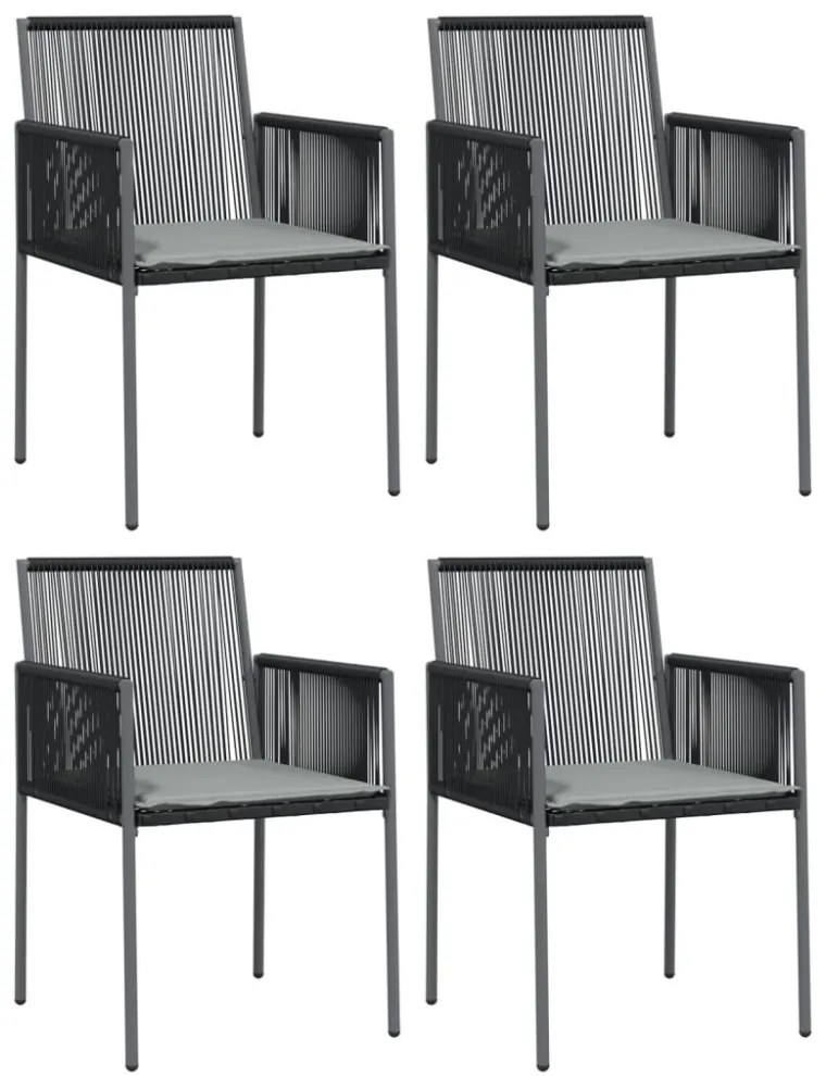4 db fekete polyrattan kerti szék párnával 54x60,5x83,5 cm