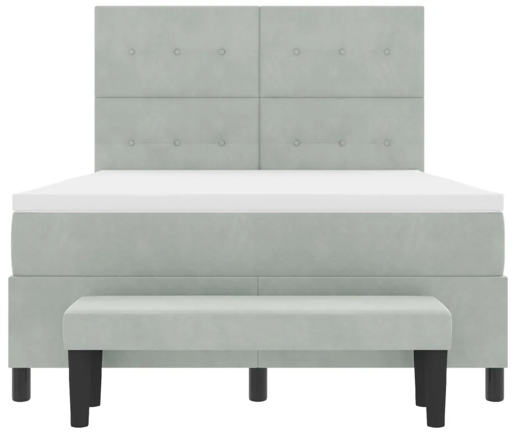 Boxspringágy matraccal és paddal Világosszürke 140x190 cm Bársony