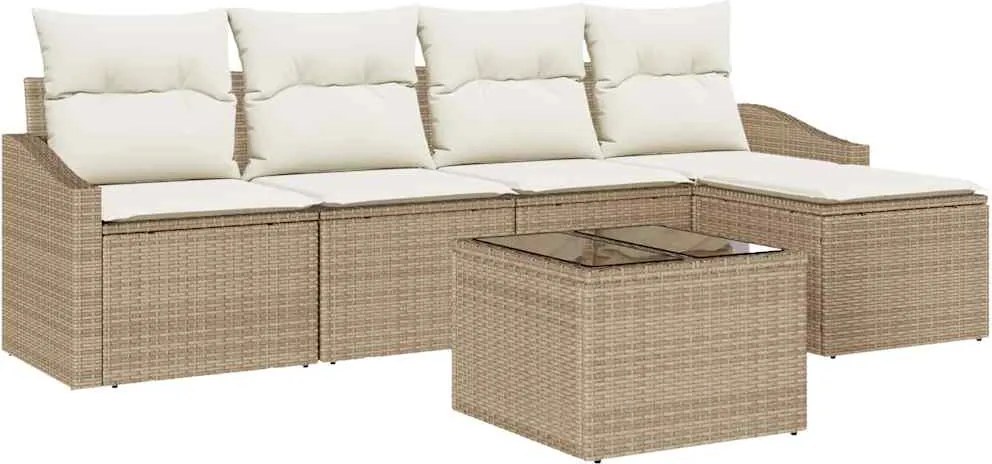 vidaXL Kanapé Szett párnával tárolóval 6 pcs Beige és krém polirattan