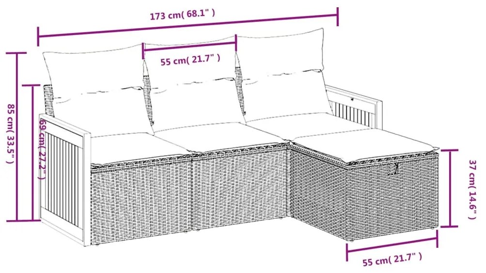 4 részes bézs polyrattan kerti ülőgarnitúra párnákkal