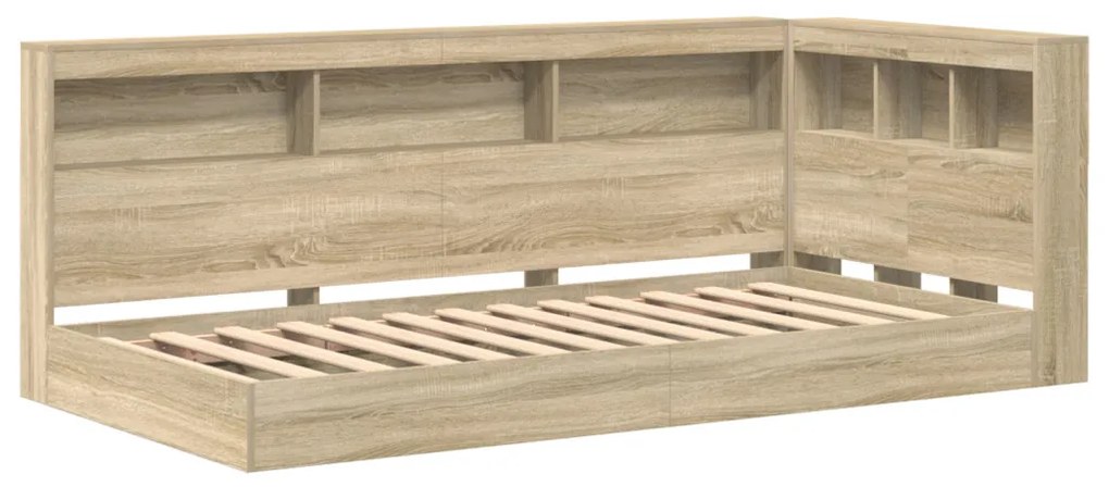 Könyvespolc ágy Sonoma tölgy 90x190 cm Műanyag forgácslap
