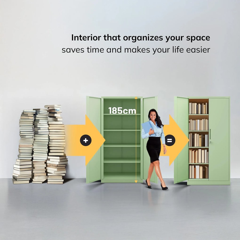 Irodai iratszekrény 4 polccal, pasztellzöld, 900x1850x400 mm: JAN Fresh Style