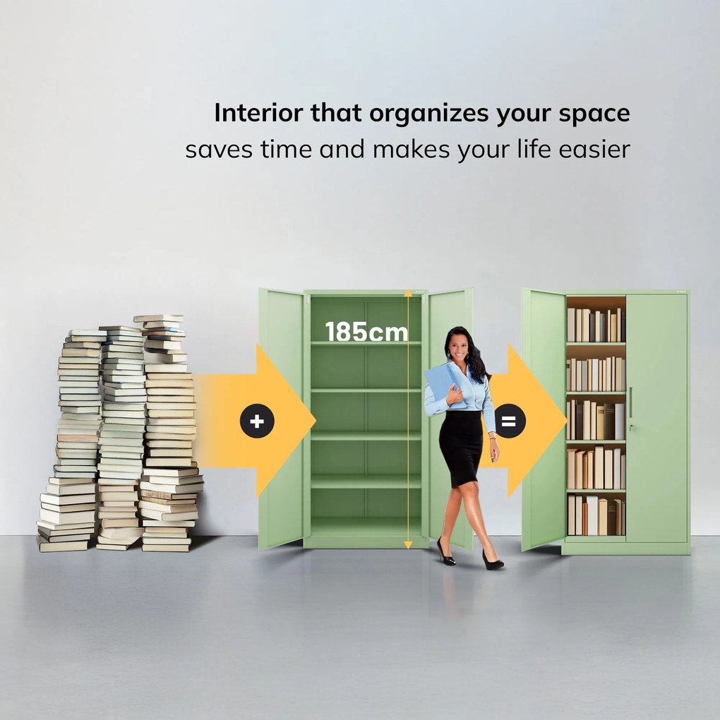 Irodai szekrény, 900 x 1850 x 400 mm, Fresh Style: pasztellzöld