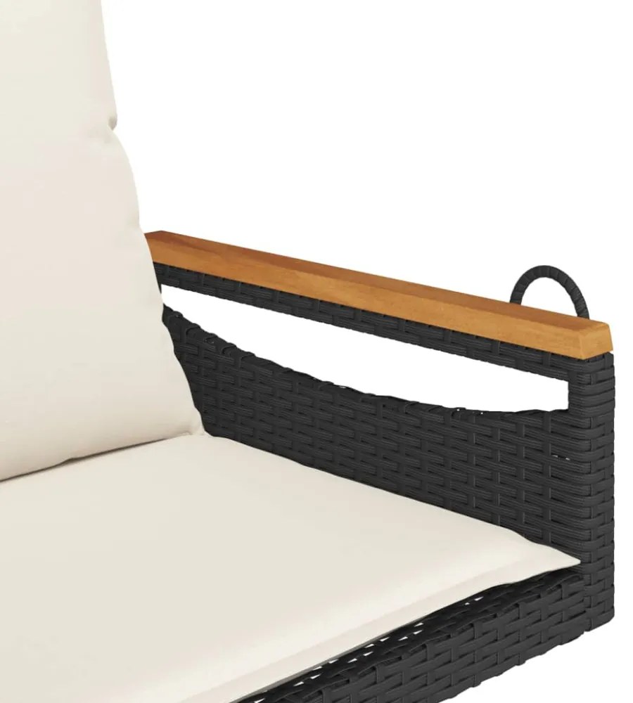 fekete polyrattan hintapad párnákkal 63 x 62 x 40 cm