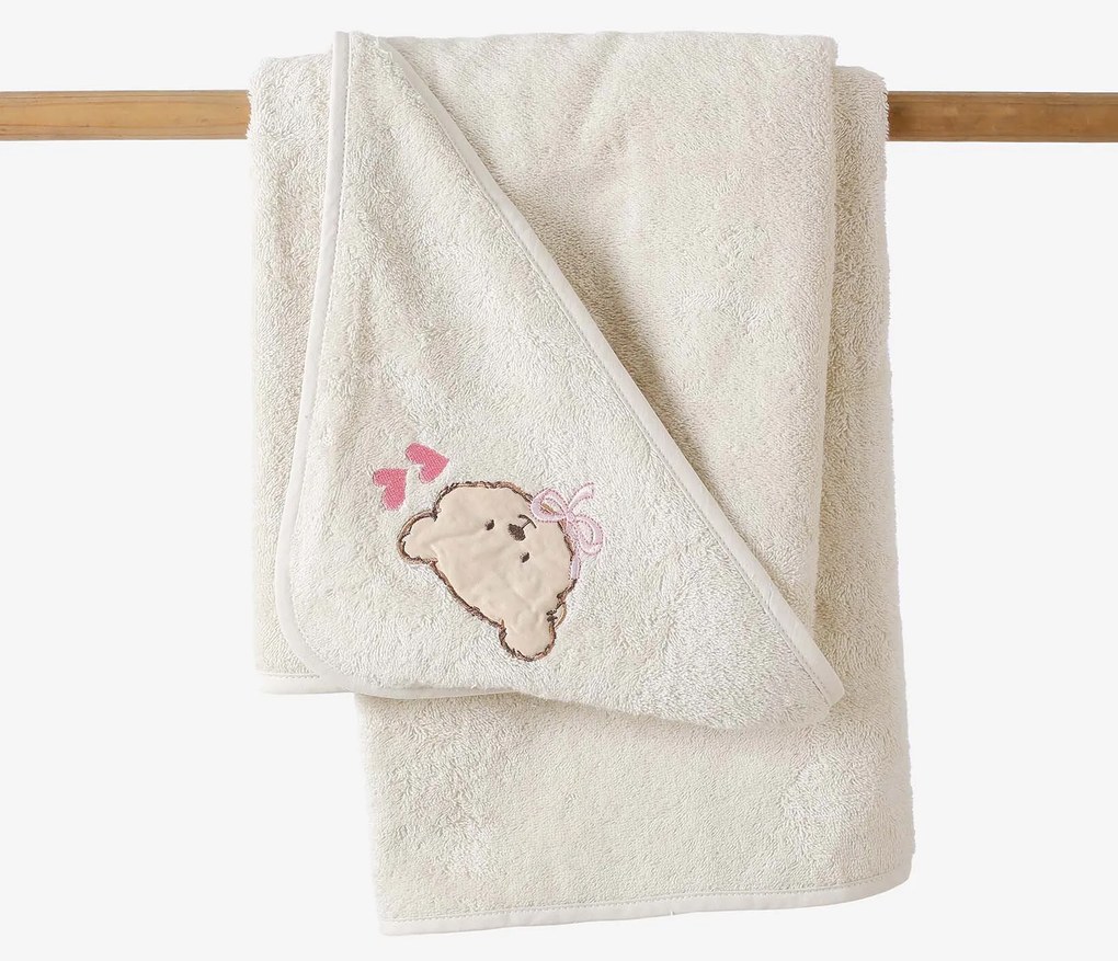 Goldea gyermek frottír fördőlepedő csuklyás - mackó bézsen 100 x 100 cm