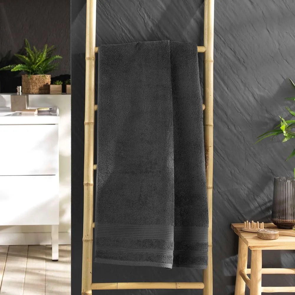 Sötétszürke frottír pamut fürdőlepedő 70x130 cm Tendresse – douceur d'intérieur