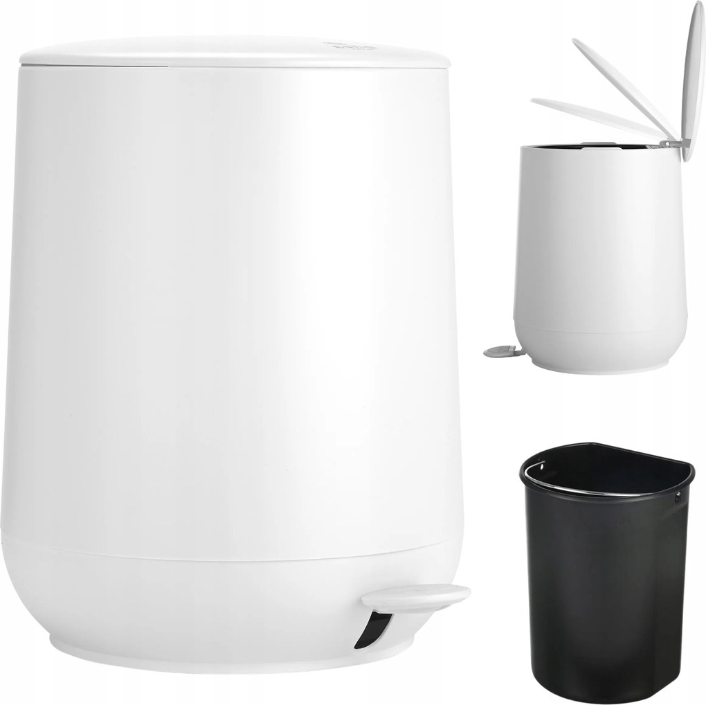 Fürdőszobai szemeteskosár fehér 5 L fedéllel és pedállal, kivehető betéttel