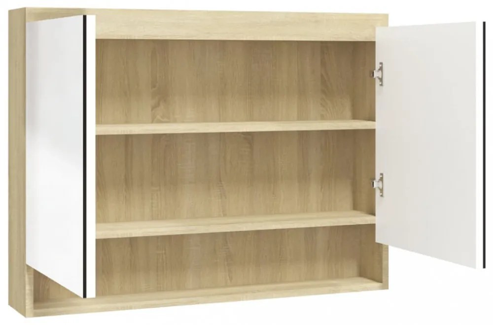 fényes és tölgy MDF tükrös fürdőszobaszekrény 80 x 15 x 60 cm