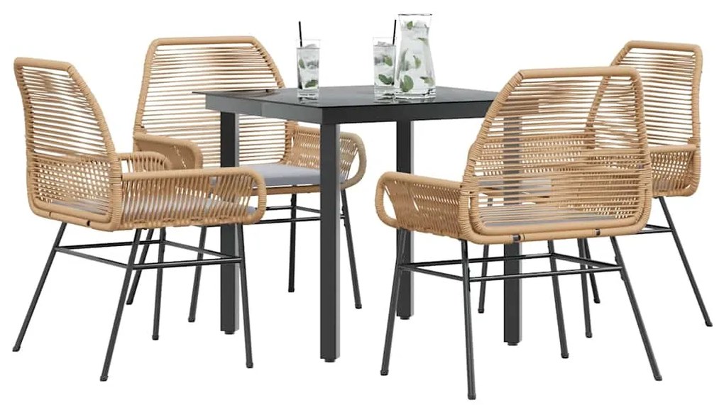 vidaXL 5 észes barna polyrattan üveg kerti étkezőgarnitúra párnával