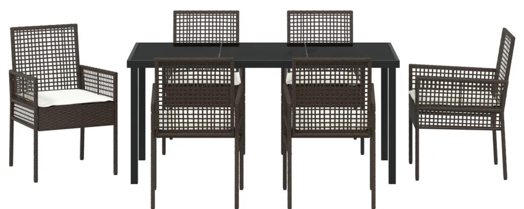 7 darabos kerti étkező szett párnákkal Barna polyrattan
