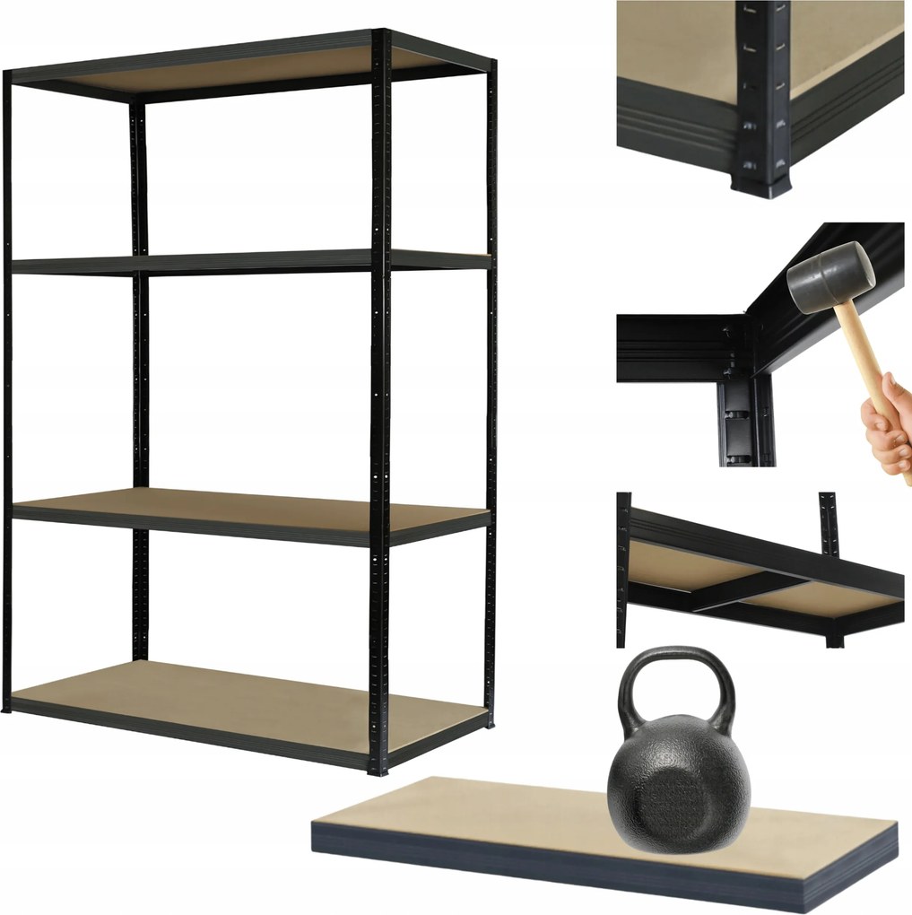 Fém könyvespolc Black Premium garázs állvány Helios 180x75x40cm 4Px175kg