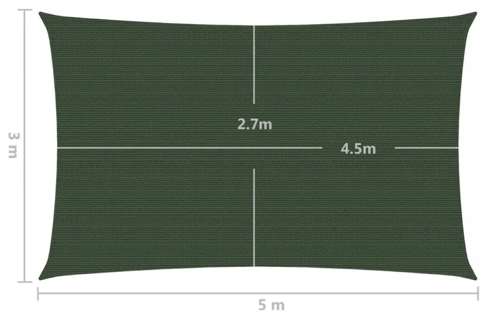 sötétzöld HDPE napvitorla 160 g/m² 3 x 5 m