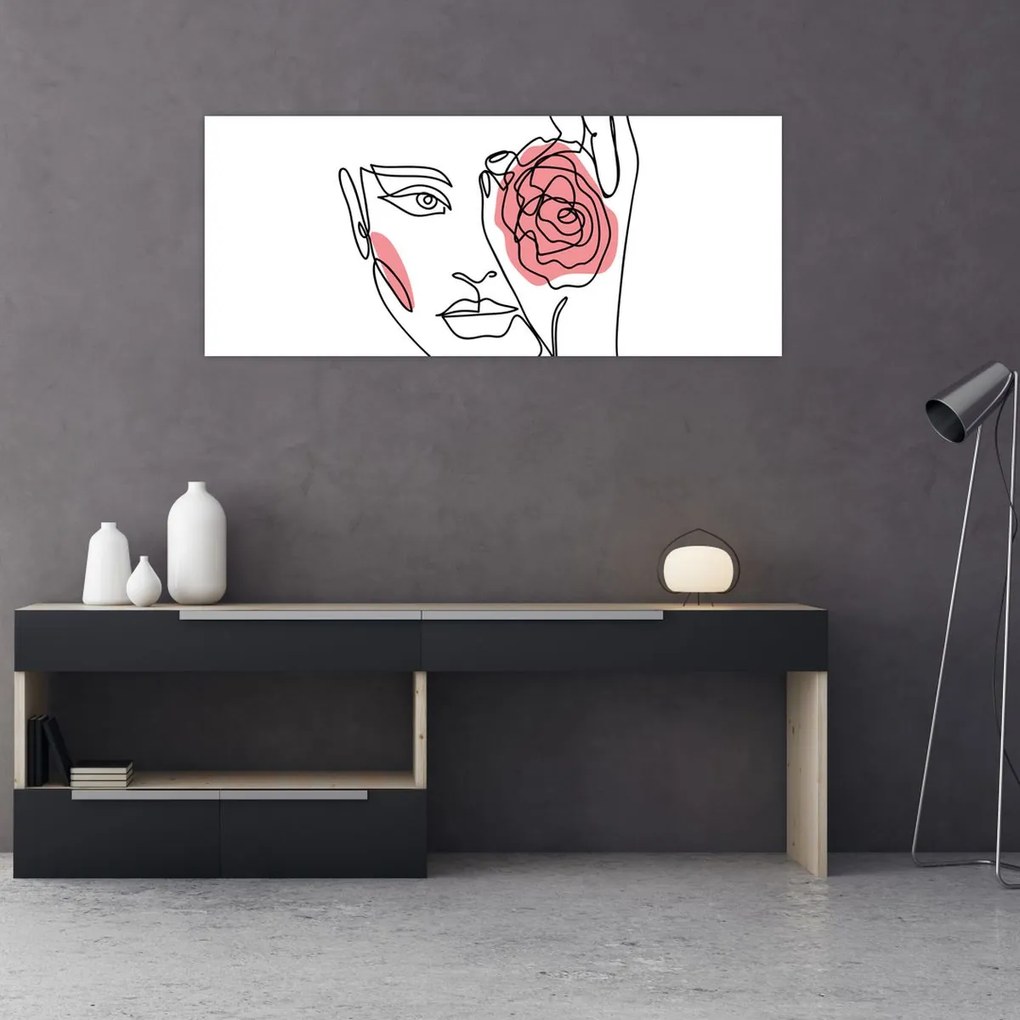 Kép - Line art arc rózsával (120x50 cm)