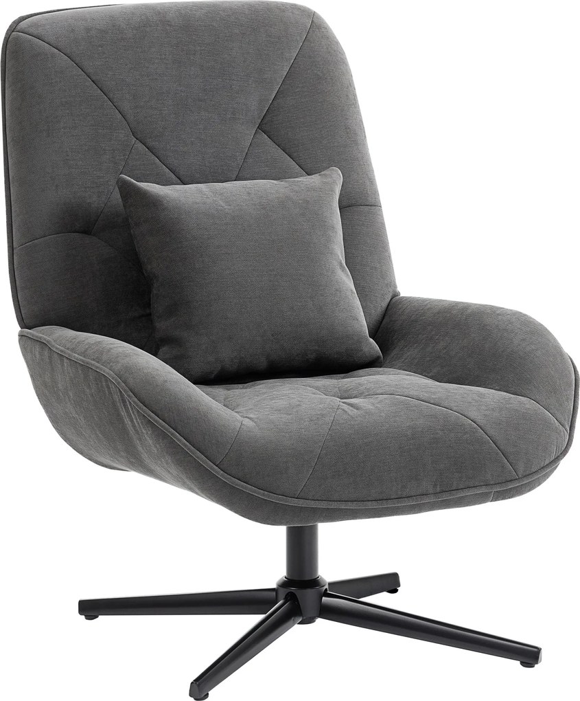 HOMCOM forgószék deréktámasszal, chenille kárpitozás, magas háttámla, fém lábak — sötétszürke | Aosom