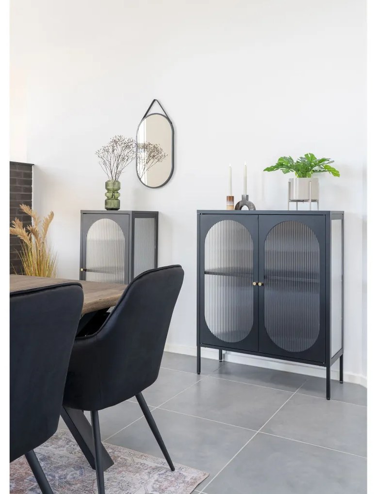 Adelaide vitrin, fekete, 2 hullámos üvegajtó 90x35x110 cm