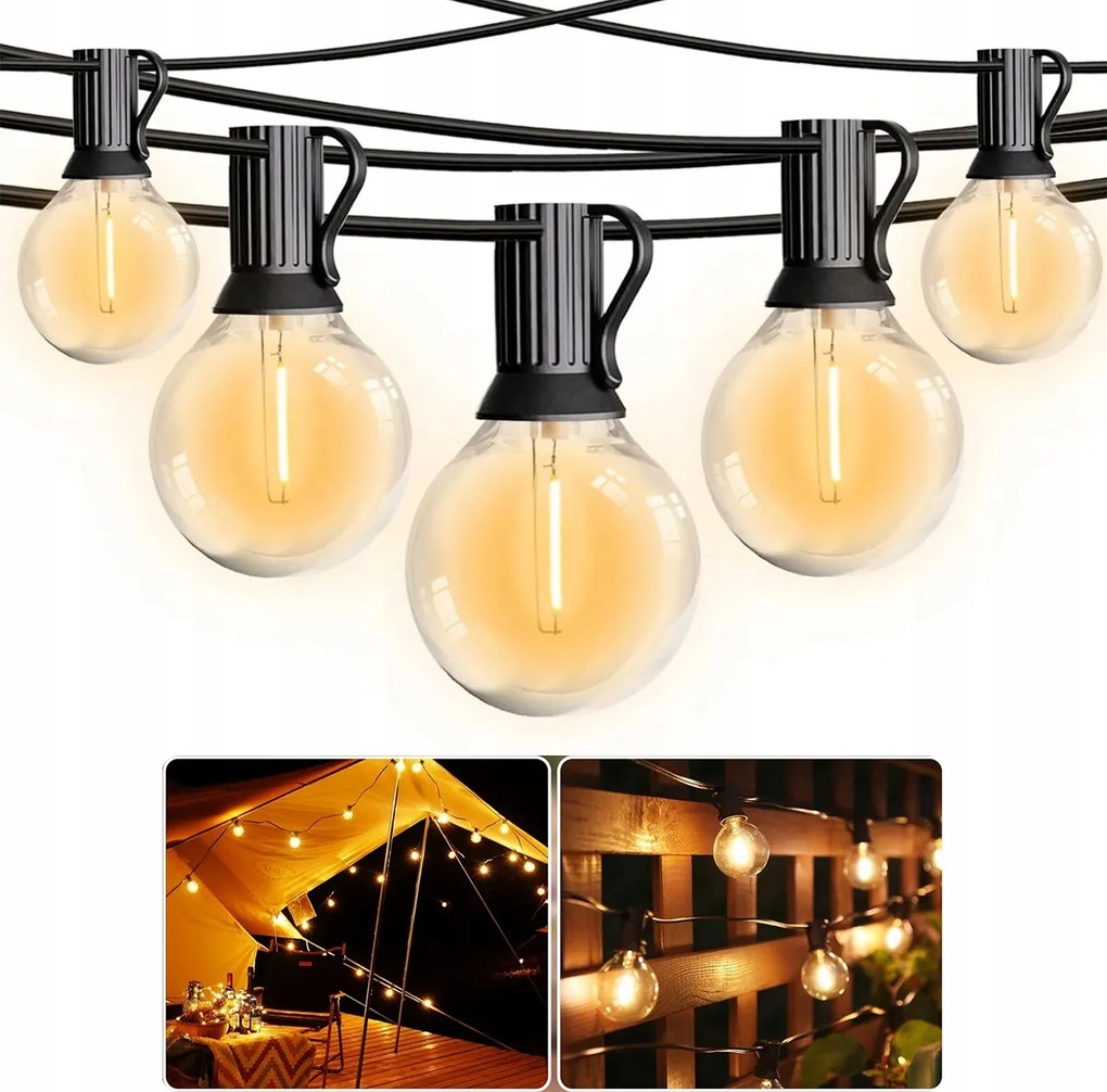 Led Fényfüzér Kerti Lámpa 10m 13X Kültéri Kerti Izzók