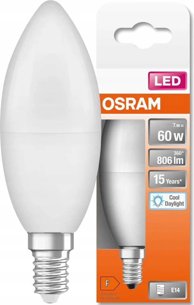 Led izzó E14 7W 60W 6500K Osram Star gyertya