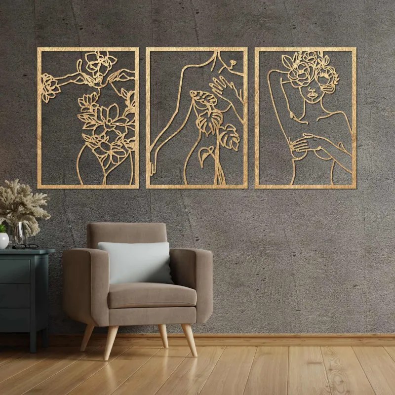 Modern festmény virágos nőkről, háromrészes szett | ELEGANCE