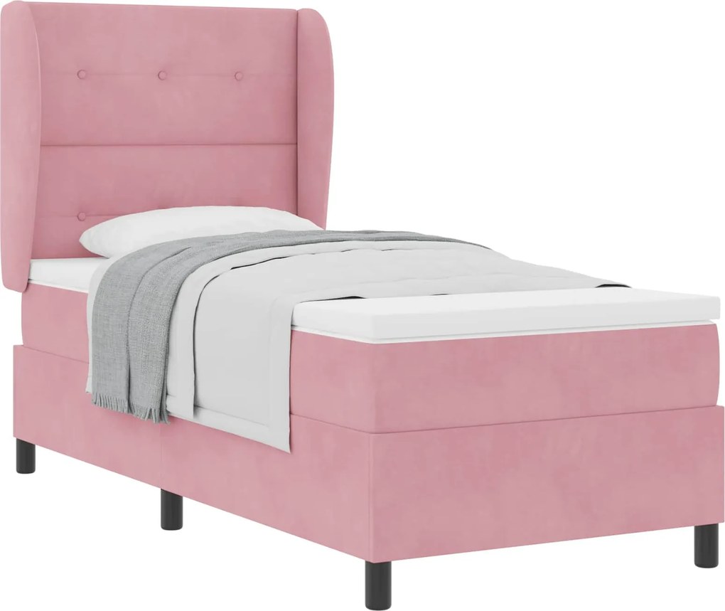 vidaXL Boxrugós ágy matracmal Rózsaszín 190 x 90 cm Poliészter