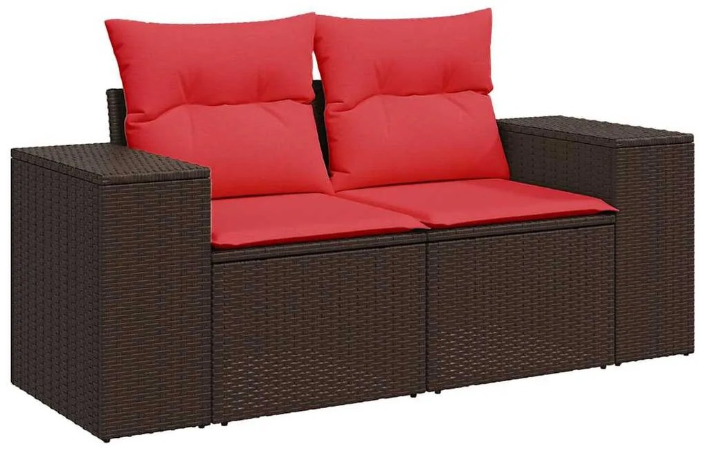 14 részes barna polyrattan akácfa kerti ülőgarnitúra párnákkal