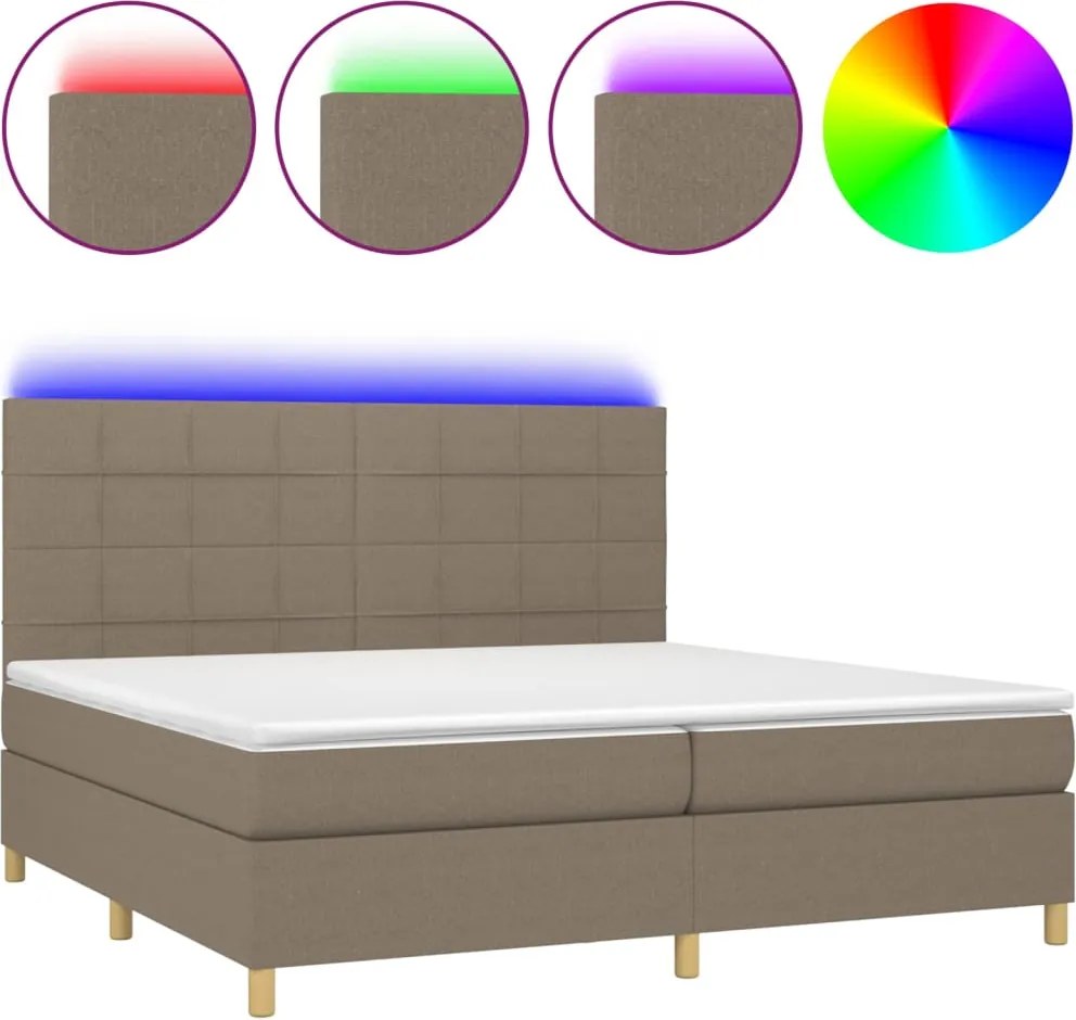 vidaXL tópszínű szövet rugós és LED-es ágy matraccal 200 x 200 cm