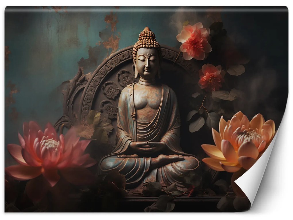 Gario Fotótapéta Buddha szobor és virágok Anyag: Vlies, Méret: 100 x 70 cm