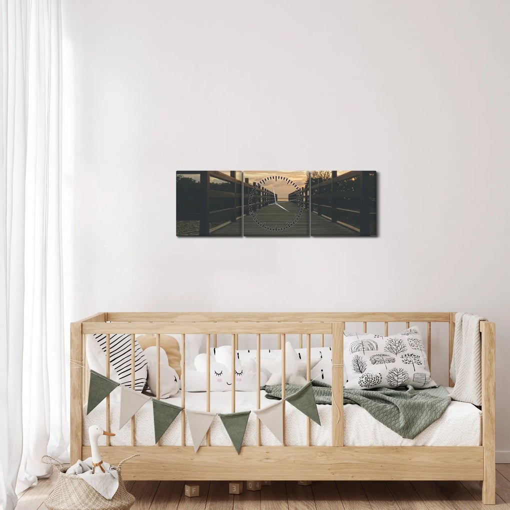 Egy fa móló képe a tó felett (órával) (90x30 cm)