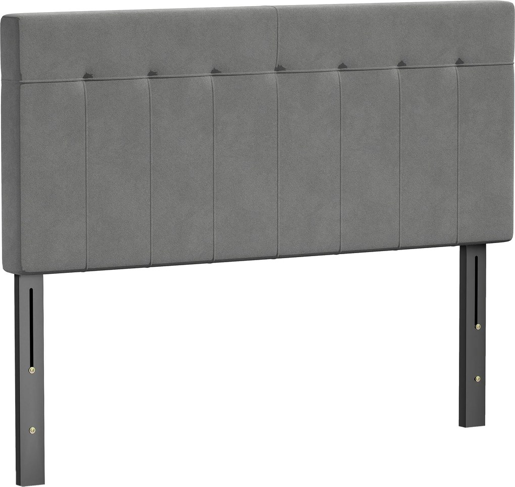 HOMCOM 3 magasságban állítható, bársonyszerű kárpitozott fejtámla fém lábakkal — 135–140 cm ágyhoz, szürke (140 x 10 x 106/116/126 cm) | Aosom